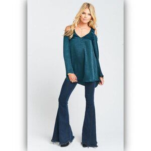 Show Me Your Mumu Cold Shoulder Boo Tunic Emerald Green Silky Size Small